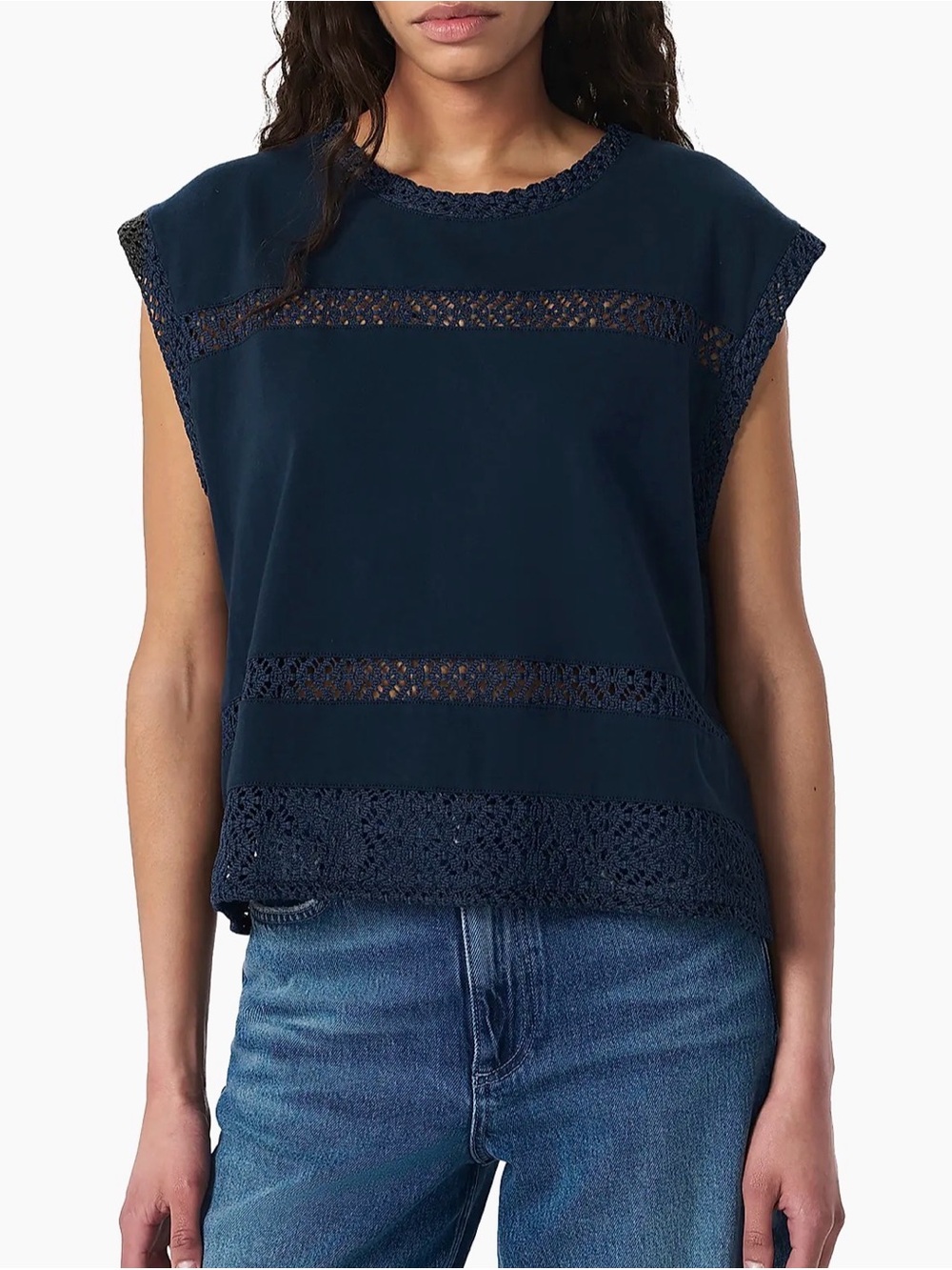 *NWT* Rag & Bone Rosie Lace-Trim Cotton Muscle Tank, Size Medium - Picture 1 of 14